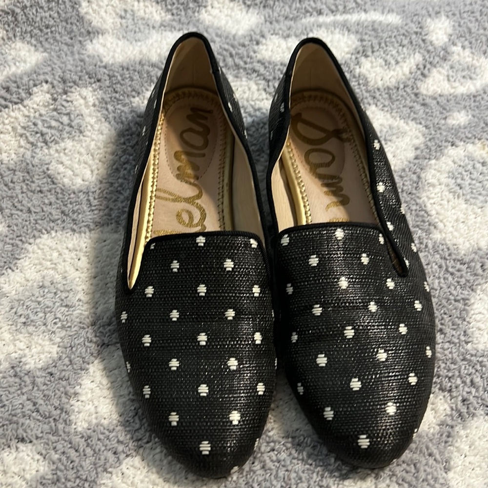 Sam Edelman Black Loafers with White Polka Dot Detail